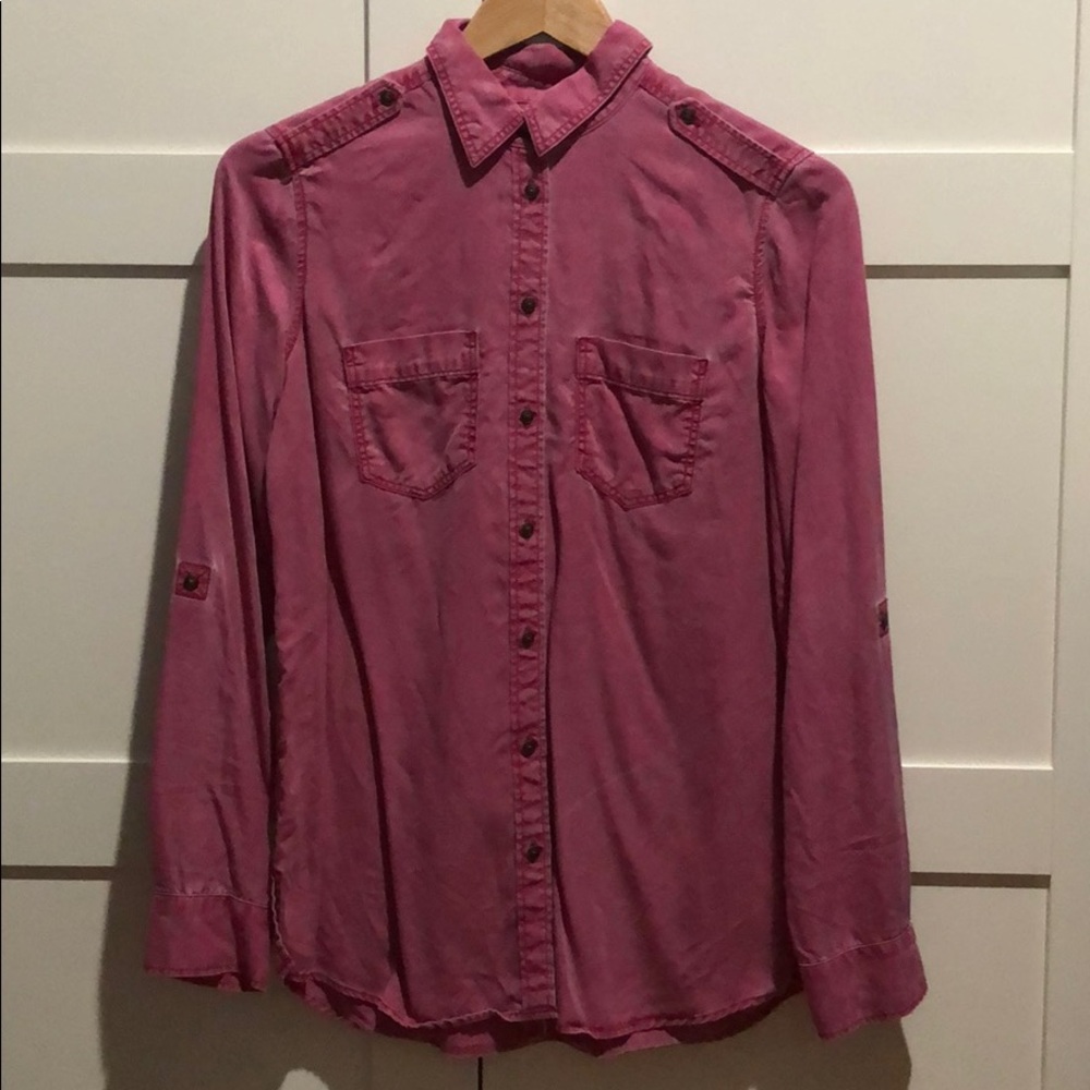 Express Pink Denim Button Down Shirt XS